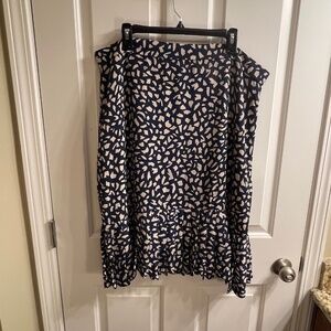 Ann Taylor Abstract Print Blue and Tan Skirt with Decorative Pleats, Size 18